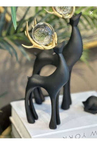 Elta Collection Dekoratif Siyah Geyik Biblo 3 Lü Set Gold Boynuzlu Kristal Toplu Ev Aksesuarı