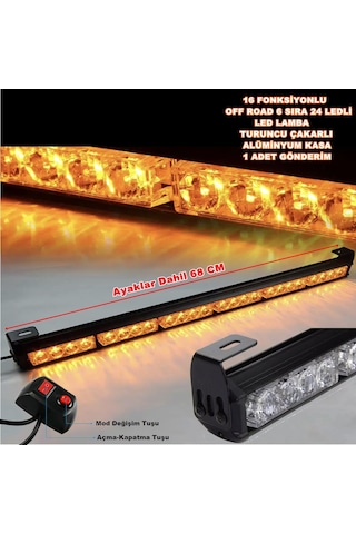 Off Road Led Turuncu Renk 16 Fonksiyon 6 Sıra 24Led 68 cm Düğmeli