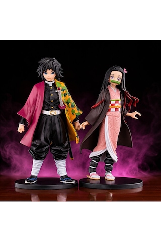 Demon Slayer Giyu Tomioka & Nezuko Kamado 2'li Anime Figür Seti Koleksiyonluk 15 Cm