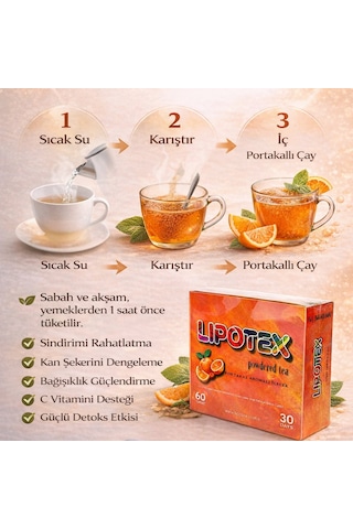 Lipotex Bitkisel Detox Çay Toz Saşe Çay 60’lı 30 Günlük Sabah Akşam Kullanım