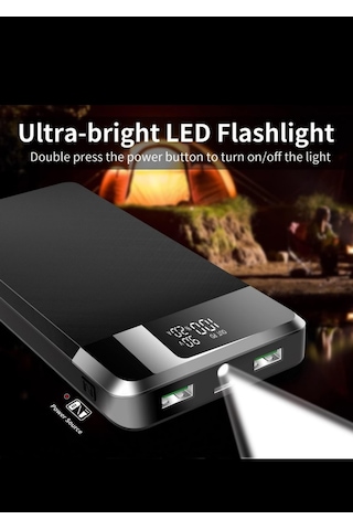 Powerbank Taşınabilir Şarj Cihazı Batarya 20.000 Mah Işıklı siyah