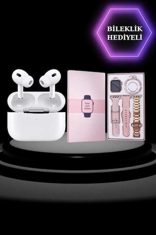 3 Kordonlu Pembe Amoled Ekran Akıllı Saat Ve Yeni Nesil Pro Kablosuz Bluetooth Kulaklık Anc/enc 3 Kordon