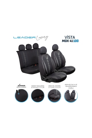 Ford Focus 4 Lüx Deri Detaylı Oto Koltuk Kılıfı Ön Arka Takım Vista Siyah