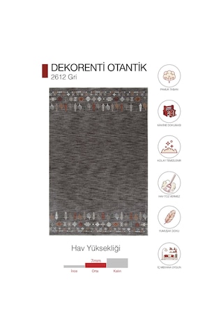 Dekorenti Otantik 2612 Gri Halı Vintage Etnik Desenli Gri Halı