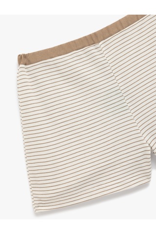 Koton Rahat Kalıp Şort Pijama Altı Bej Çizgili 6wlk80013mk Ekru Çizgili