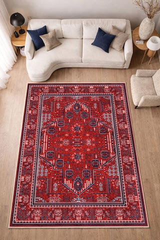 STY Home Bordo Dijital Baskı Halı Kaymaz Tabanlı Yıkanabilir Halı Yolluk Salon Halısı119