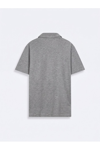 LTB Fermuarlı Pike Polo Yaka Gri T-shırt