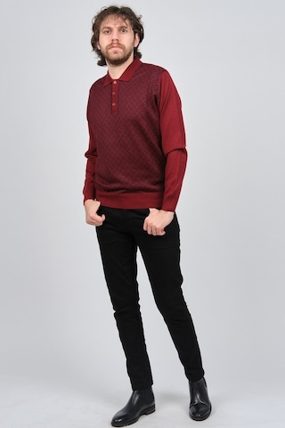 Pave Erkek Polo Yaka Desenli Yün Kazak 4537134 Bordo Bordo