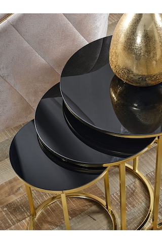 3' Lü Siyah Gold Metal Sehpa