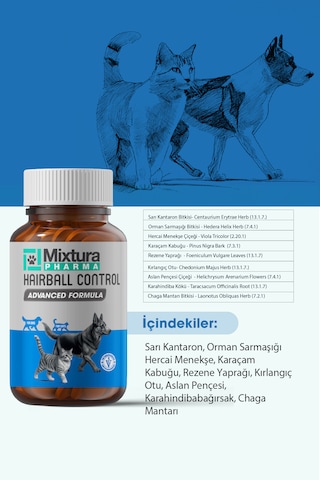 Mixtura Pharma Hairball Control Kedi Ve Köpek Tüy Yumağı Oluşumu Ve Kabızlığı Önleyici Tablet