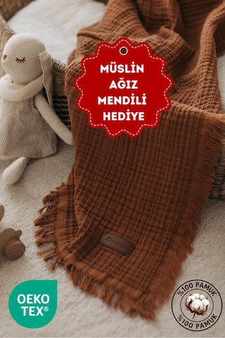 Zeypba % 100 Pamuk 4 Katlı Müslin Tarçın 110x110 CM Bebek & Çocuk İçin