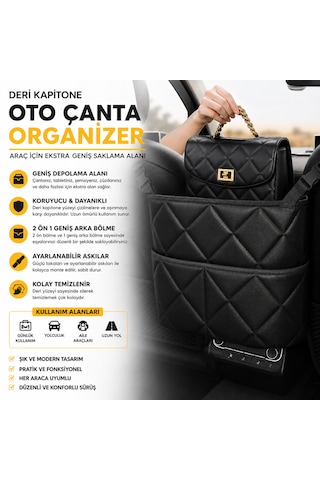 Microcase Kapitone Desen Oto Ön Koltuk Arası Çift Yönlü Çanta Termos Malzeme Organizer Düzenleyici Al5683