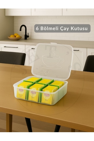 6 Bölmeli Çay Kutusu Şeffaf Çay Kabı Plastik Poşet Çay Kutusu Bpa Free Beyaz