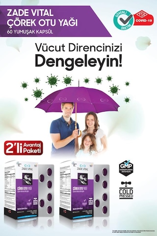 Zade Vital Çörek Otu Yağı 60 Yumuşak Kapsül - Blister X2 2'Li Av