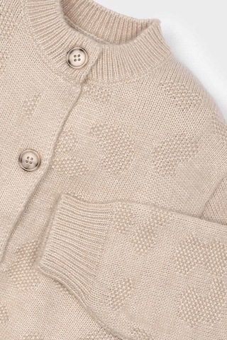 Kız Çocuk Balon Kol Jakar Desenli Triko Hırka - Bej Krem