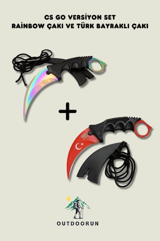 Cs Go Versiyon Set Rainbow Kamp Çakı ve Türk Bayraklı Kamp Çakı Kırmızı Metalik