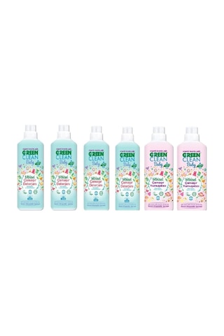 Green Clean Bitkisel Baby Çamaşır Deterjanı 1000 Ml Baby Çamaşır Yumuşatıcı 1000 Ml 6 Lı Set