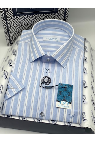 Klasik Kısa Kol Keten Cotton Nefes Alan Kumaş Hediye Kutulu Erkek Gömlek Fs-004574 - Açık Mavi-3310 Açik Mavi