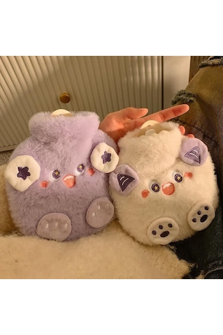 Sevimli Küçük Canavar Peluş Su Dolu Sıcak Su Şişesi-mor