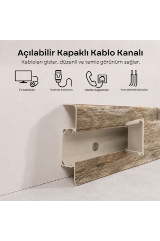 Esquero Kablo Kanallı PVC Süpürgelik 250 cm, Açılabilir Kapaklı, Meşe Palamudu, ESQ610