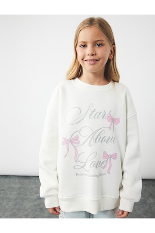 Koton Şardonlu Uzun Kollu Bisiklet Yaka Sweatshirt Ekru 6wkg10358ak