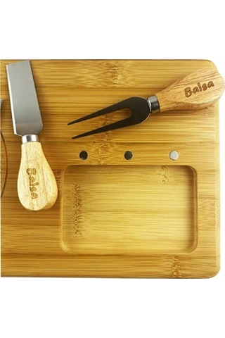 Bambu Bıçaklı Peynir Sunum Seti-lüx Kahvaltı Sunum Tabağı Seti 38x20 Cm Ps3819 Kahverengi