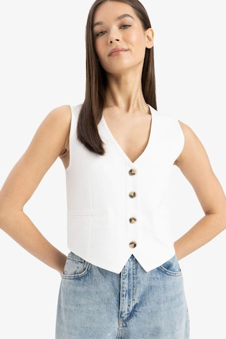 DeFacto V Yaka Keten Karışımlı Beyaz Blazer Yelek E9757AX25SPWT32 Beyaz