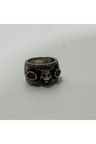 Gucci Kaplan Motifli 925 Ayar Gümüş Yüzük 16,9 Gram