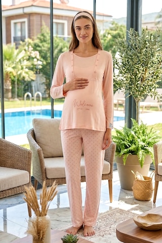 Remsa Hamile Kadın Modal Kumaş Uzun Kol Lohusa Pijama Takımı 3322 Pudra