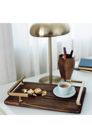 Akayev Ahşap Mat Altın L Dizayn 34x23 Cm Tepsi Ahşap