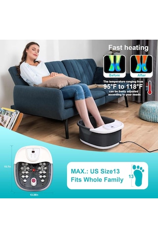 Ecarbme Isı Kabarcıkları Ve Titreşim Masajı Ve Jetleri İle Ayak Spa Banyosu Masajı, 453.6g Çay Ağacı Yağı Ayak Islatma Epsom Tuzu, 22 Silindirli Ayak Sağanak, Hızlı Isıtma, Ayarlanabilir Sıcaklık