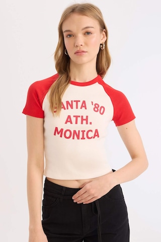 DeFacto Coool Fitted Bisiklet Yaka Baskılı Fitilli Kaşkorse Kısa Kollu Tişört E0677AX25SMRD256