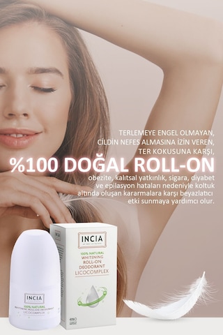 INCIA %100 Doğal Roll On Deodorant Beyazlatıcı Ter Kokusu Önleyici Leke Yapmayan 50 ML