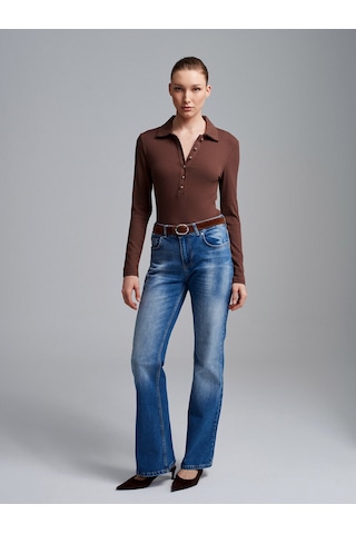 Dilvin 72296 Düşük Bel Kemerli Pantolon-mavi Mavi