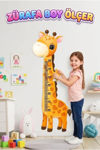Eğitici Zürafa Boy Ölçer Cetveli Ve Puzzle - 18 Parça Kendinden Yapışkanlı Çocuk Boy Ölçer