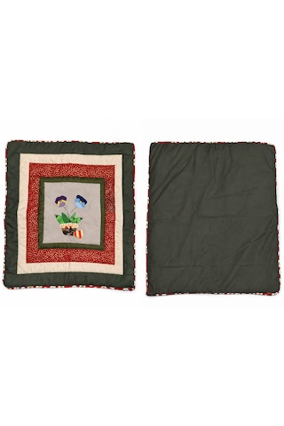 Poplin Pamuklu Kırkyama Patchwork Dekoratif Kırlent Kılıfı 45x45 Cm Çimen Yeşili