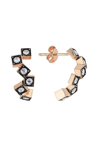 Kare Tasarım Asimetrik Elmas Küpe