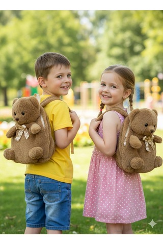 Sarı Çantalı Peluş Ayıcık 5 Renk Varyantlı Kahverengi