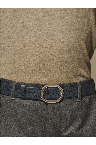 Montblanc Sartorial At Nalı Tokalı Mavi - Siyah 30 Mm Çift Tarafl