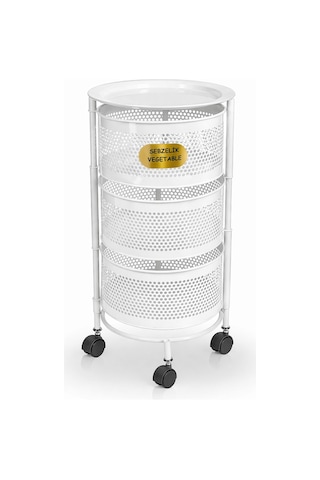 River World Tekerlekli Rengi Beyaz Açılabilen 3 Katlı Çok Amaçlı Metal Raf Mutfak, Balkon, Kiler Çok Renkli