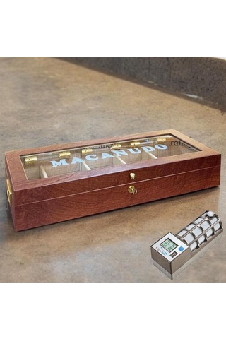 Lubinski İtaly Macanudo Camlı Humidor Puro Kutusu Kahve 200's Cigarspa Elektronik Nemlendirme