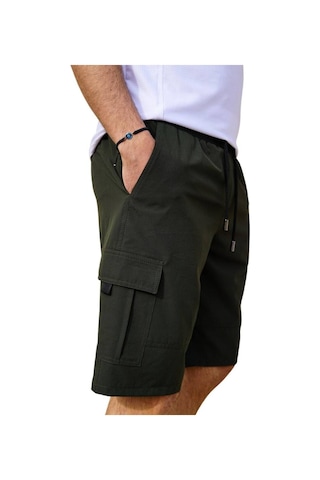 Haki Kargo Cepli Uzun Model Su İtici Özellikli Düz Renk Erkek Plaj Deniz Şort - 444-haki 001