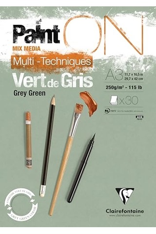Clairefontaine 975706c - 30 Yaprak Resim Kağıdı İle Yapıştırılmış Resim Defteri Painton 29,7 X 42 Cm 250 G, Yeşil Gri
