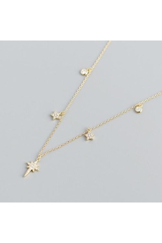 925 Ayar Gümüş Kolye Hediye Kadın Minimalist Boho Kişiselleştirilmiş Lüks Tasarım Star Kakma Elmas Güzel Kuyumculuk Kolyeler Altın - Beyaz