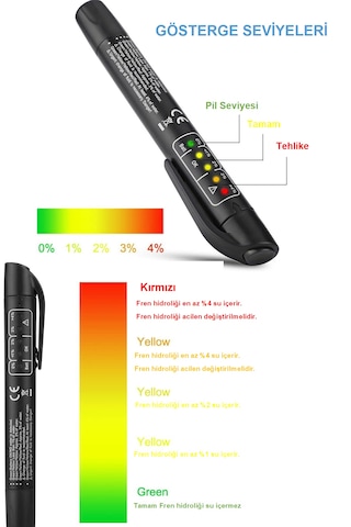 Araç Fren Hidrolik Yağı Ölçüm Cihazı Led Göstergeli Test Kalemi