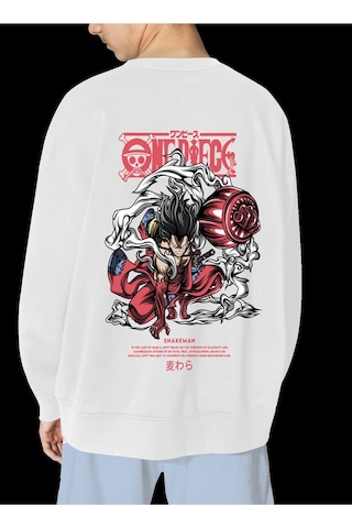 Unisex Beyaz Snakeman Baskılı Hoodie Oversize Kapşonsuz Sweatshirt Beyaz