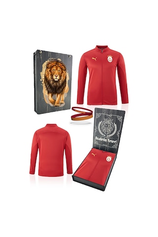 Galatasaray Orijinal Lisanslı A Takım Tam Fermuarlı Antrenman Üst Kırmızı Sweat + Silikon Bileklik Set Hediyelik Ahşap Kutulu Kırmızı - Siyah - Beyaz