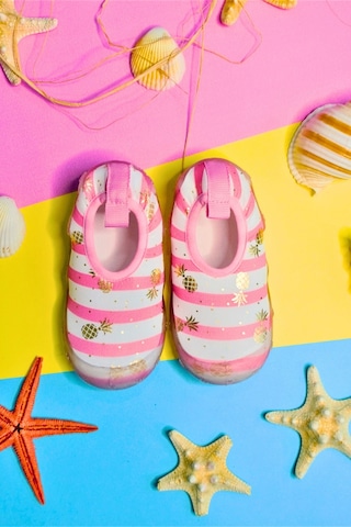 Ananas Baskılı Varak Pembe Kız Çocuk Kaydırmaz Tabanlı Deniz Ayakkabısı-f-7018 Pembe