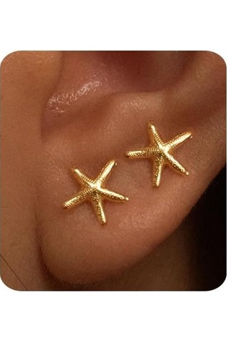 Geeksen Bayanlar İçin 14k Altın Deniz Yıldızı Küpe, Saçma-sapan Olmayan, Hafif, Alerjiye Dayanıklı, Zarif Tekstil Çift Gold