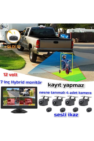Kayıtsız 7 İnç Ekran Araç Ve Yaya Tanımalı Sesli İkazlı 4 Kamera